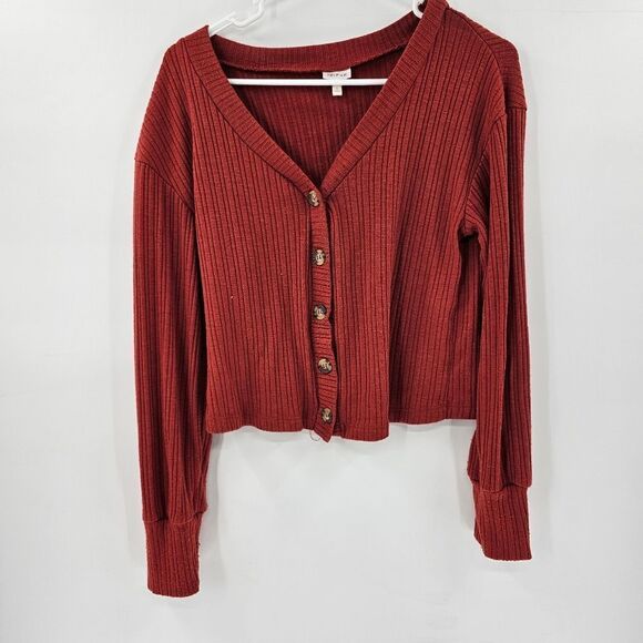 Cardigan button up long sleeve fall shirt rust red orange large - Picture 1 of 3